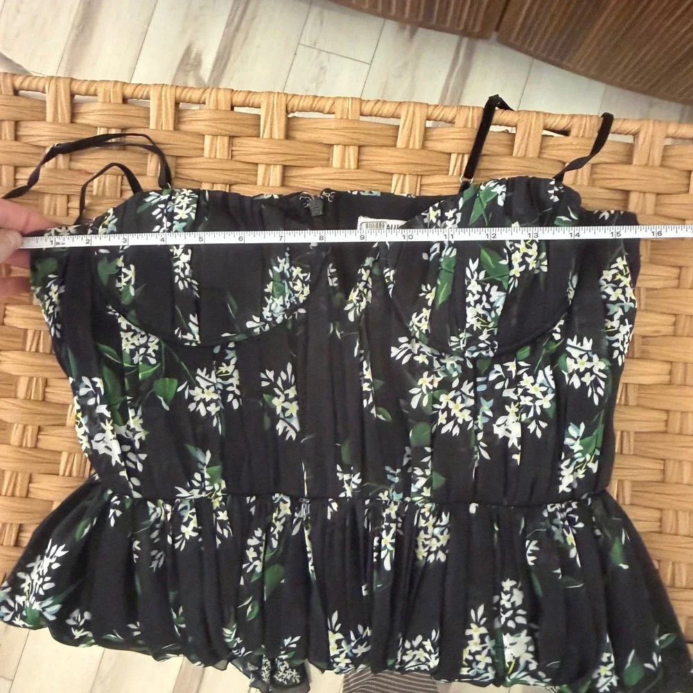 Sau Lee Georgina Ditsy Floral Gown Black Chiffon Pleated Bustier Maxi Dress Sz 4 - Picture 6 of 13
